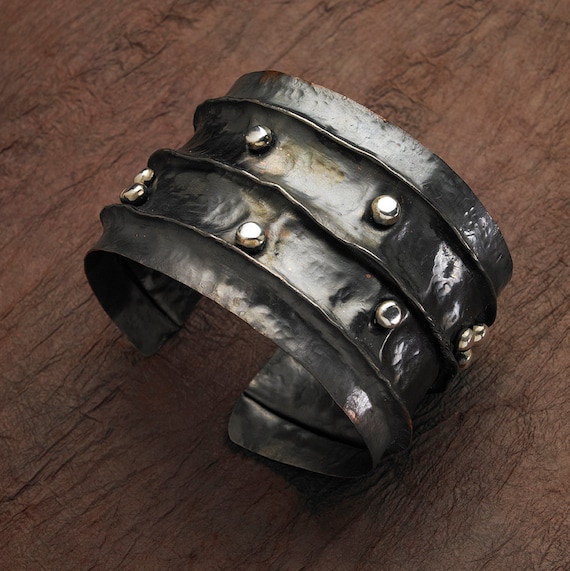 Items similar to Fold Formed Black Rhodium Plated Copper & Fine Silver