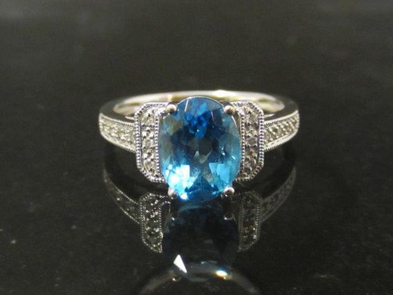 Vintage 2.50ctw Genuine Blue Topaz 14 Diamond Halo 14k White