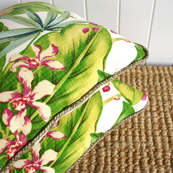 Tropical Orchid Outdoor Fabric Cushion or Pillow Cover with