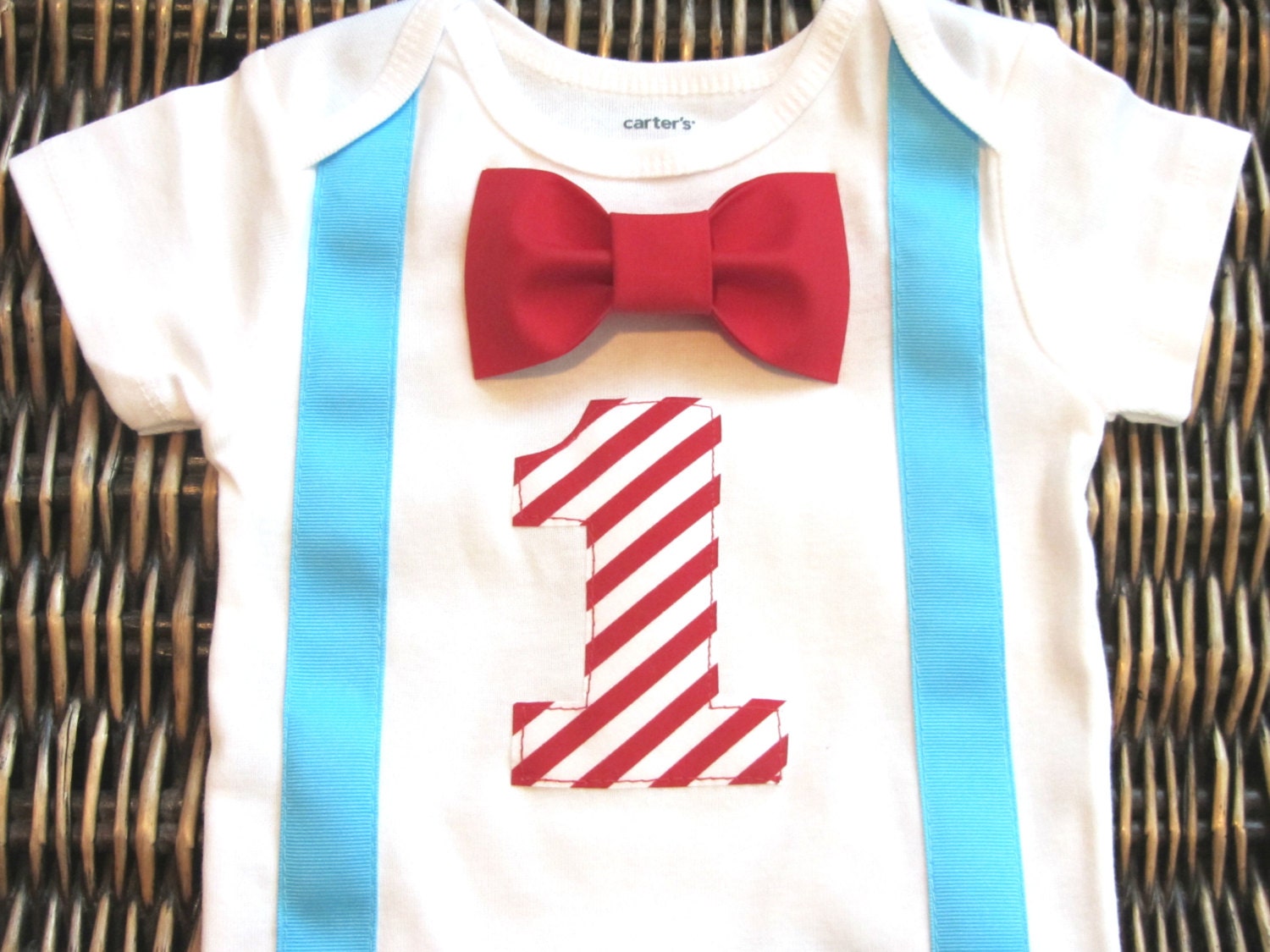 Dr. Seuss Cat in the Hat Birthday Shirt - Bow Tie Suspenders - Boys First Birthday Outfit - Baby Boy Clothes - Carnival Birthday - Red Blue