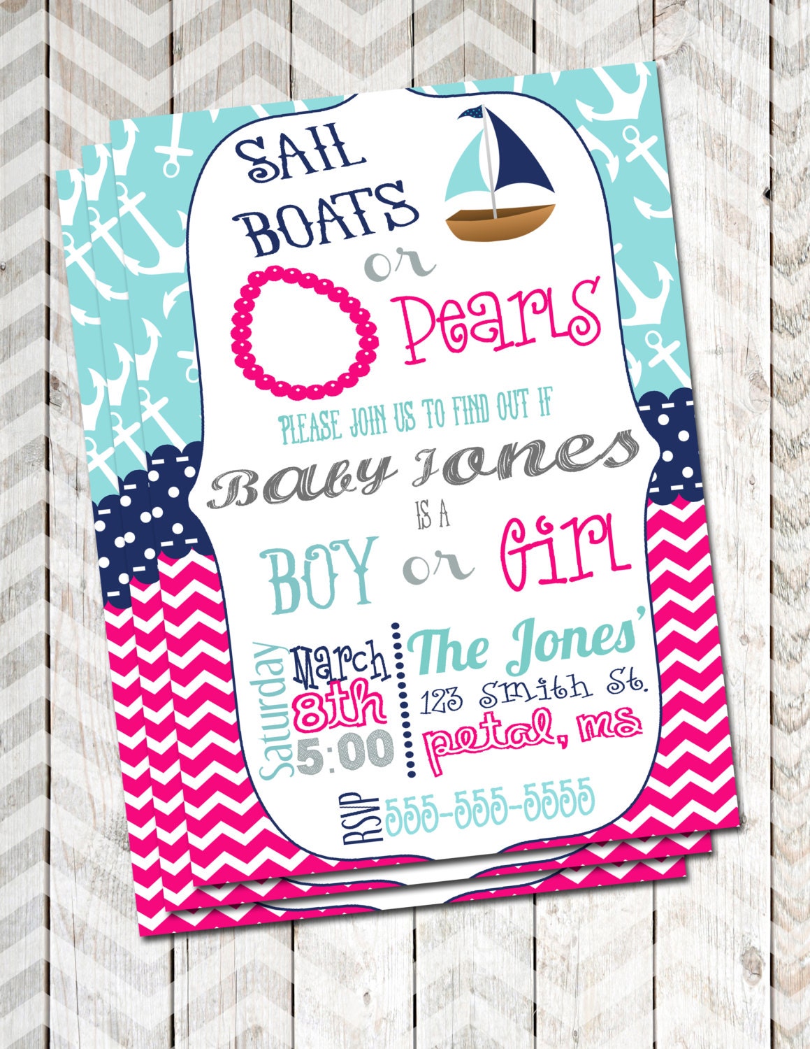 Gender Reveal Invitation Sail Boat or PearIs Invite Nautical