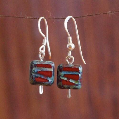 Earrings Chestnut Red Beads Square Bead by TinyDancerAustralia