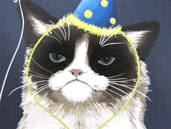 Painted Party Hat Grumpy Cat Birthday Card