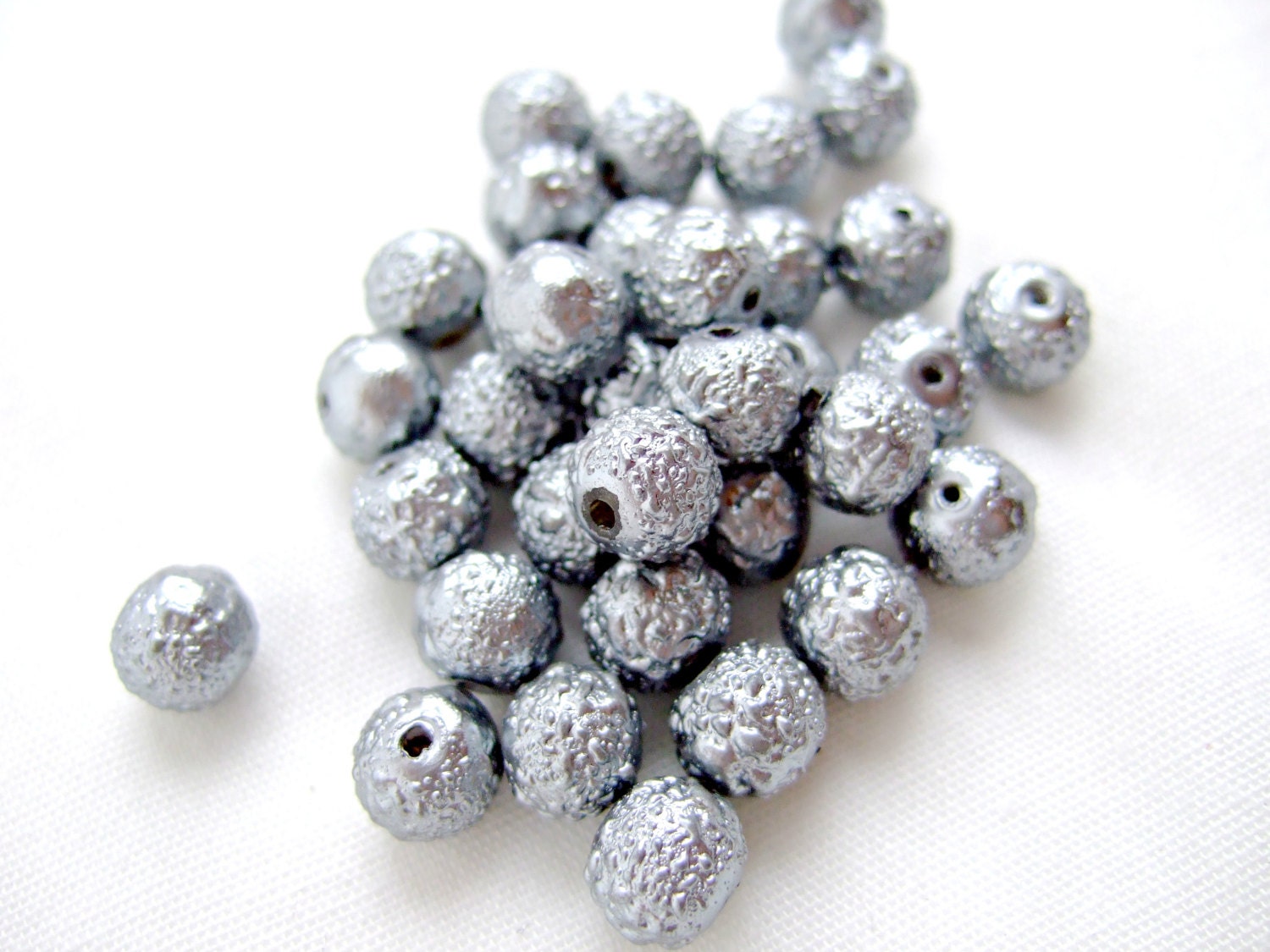 50 Grey Beads 8mm Textured Beads Grey Acrylic Beads Dark