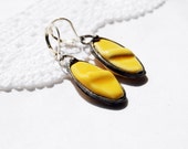 Ceramic yellow beadwork cluster dangle earrings drop hoop earrings bridesmaids wedding