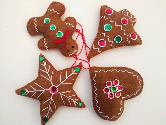 Felt Gingerbread Christmas Tree Ornaments