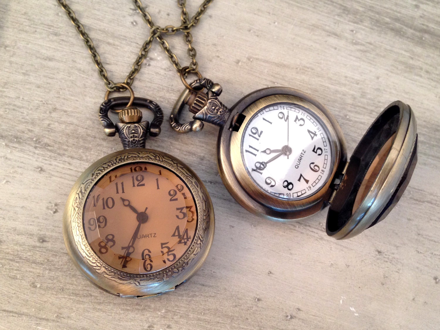 1 Pc Large Vintage Style Pocket Watch Necklace Amber Glass