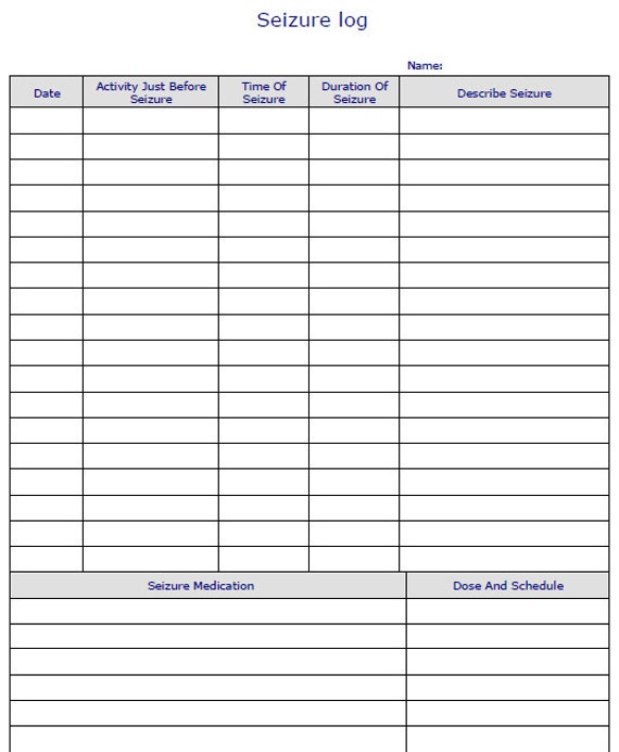 Fillable Digital Seizure Log / PDF/ Digital Health forms/