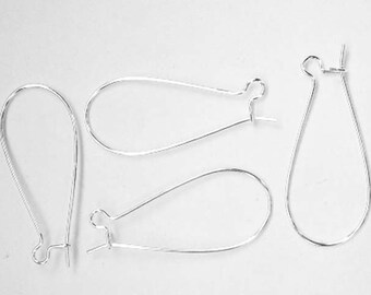 100 Silver Plated Kidney Ear Wires 16mm x 38mm Jewelry Supplies Findings SPKEW16-100EB