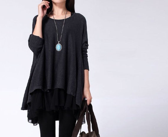 Gray Cotton sweater/Sweater dress Knitwear by originalstyleshop