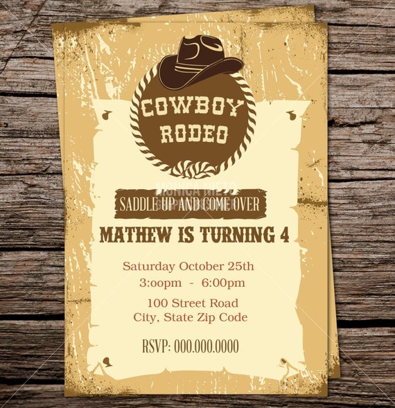 Cowboy Birthday Party Invitation/ Western Rodeo Invitation/ Boys Invitation by Monica Graphic