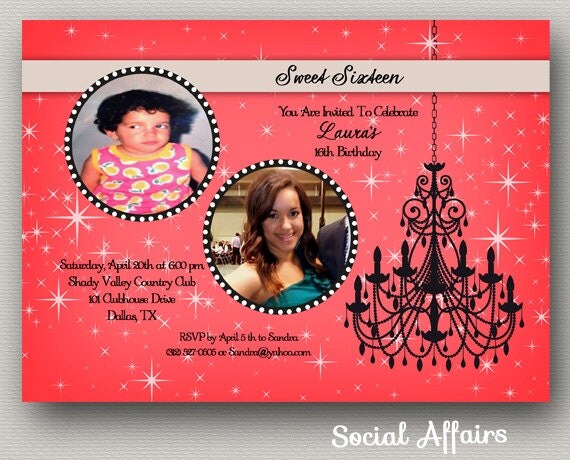Sweet Sixteen Birthday Invitation - Then & Now - DIY Printable Invitation Il_570xn