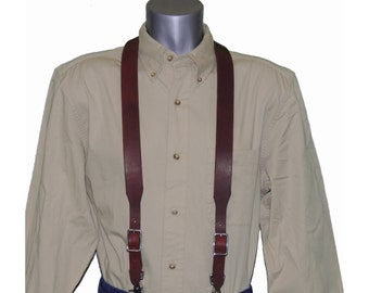 Burgundy Leather Suspenders