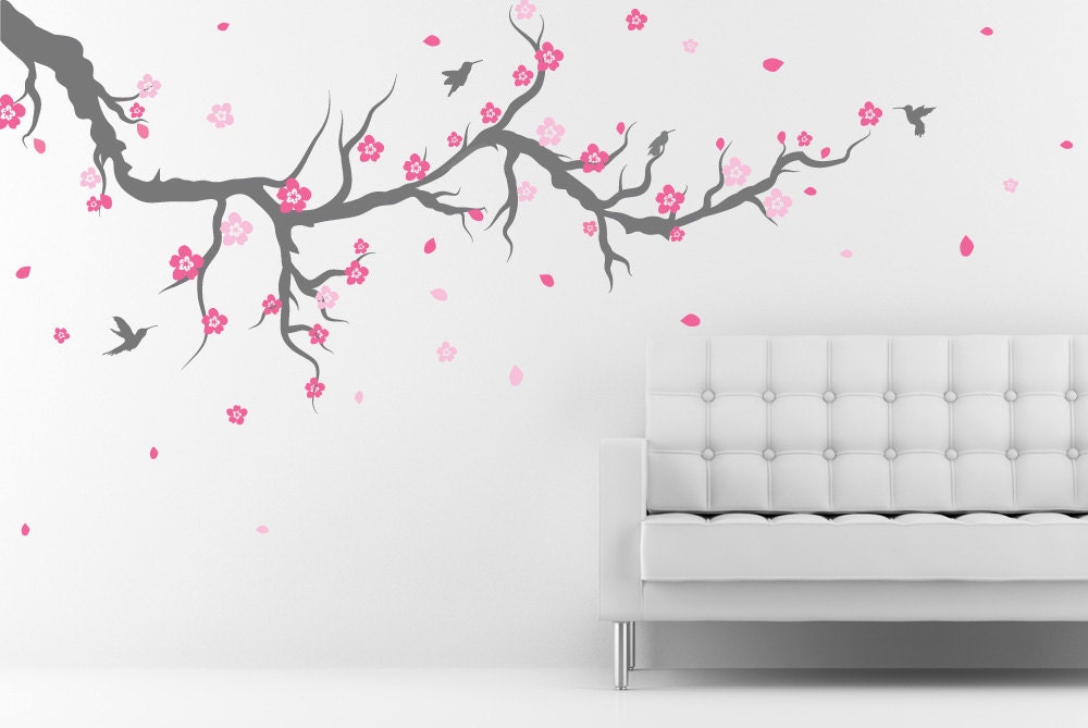 Cherry Blossom Tree Wall Decal with birds wall stickers for