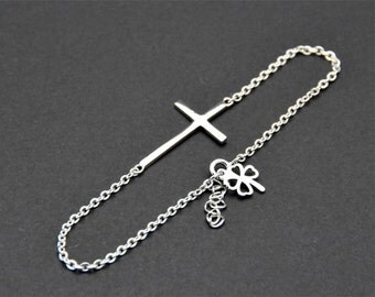 All Sterling Silver - Sideways Cross Bracelet, Sterling Silver Chain, Celebrity Inspired bracelet