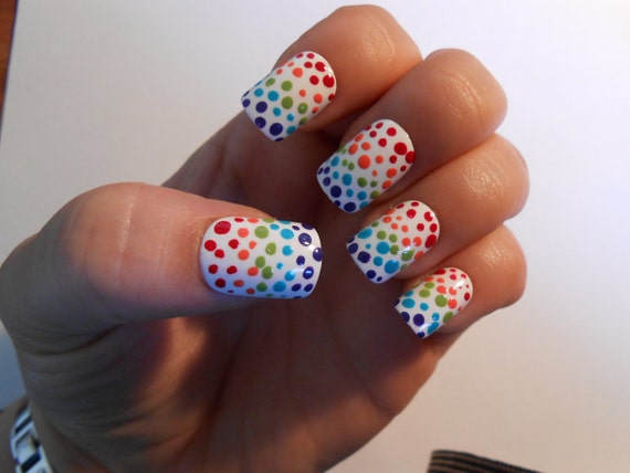 Items similar to Rainbow Polka-Dot False Nail Set on Etsy