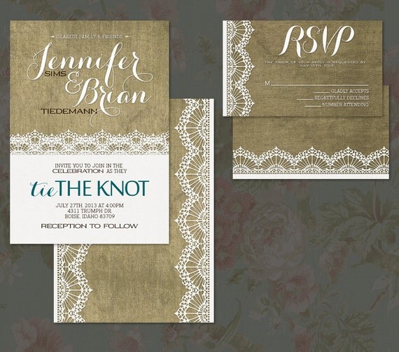 Items Similar To Burlap And Lace Wedding Invitation Country Chic