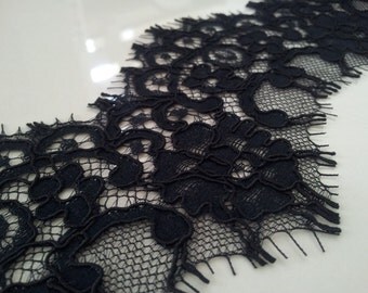 Black lace Trimming, French Lace, Alencon Lace, Bridal gown lace, Wedding Lace, Garter lace, Evening dress lace, Lingerie Lace yard L11061