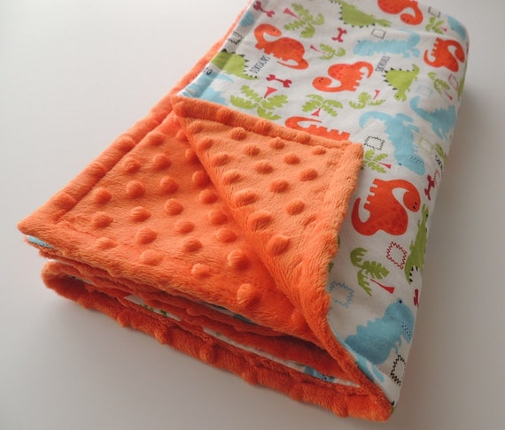 Dinosaur Minky Blanket MADE TO ORDER-Orange by charlottechicstore