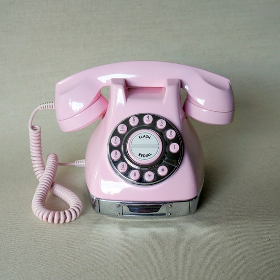 Pink rotary style push-button phone in perfect by VintagePoacher