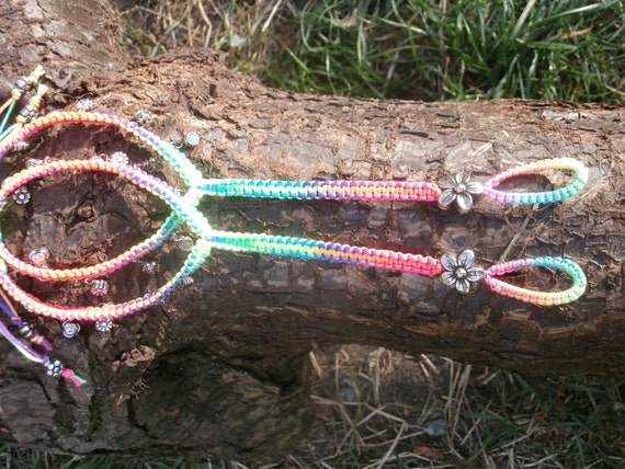 Rainbow macrame barefoot sandals made with rainbow satin nylon cord ...