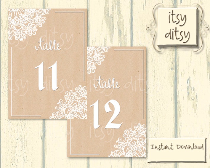 Lace Doily numbers Rustic kraft table number cards Digital