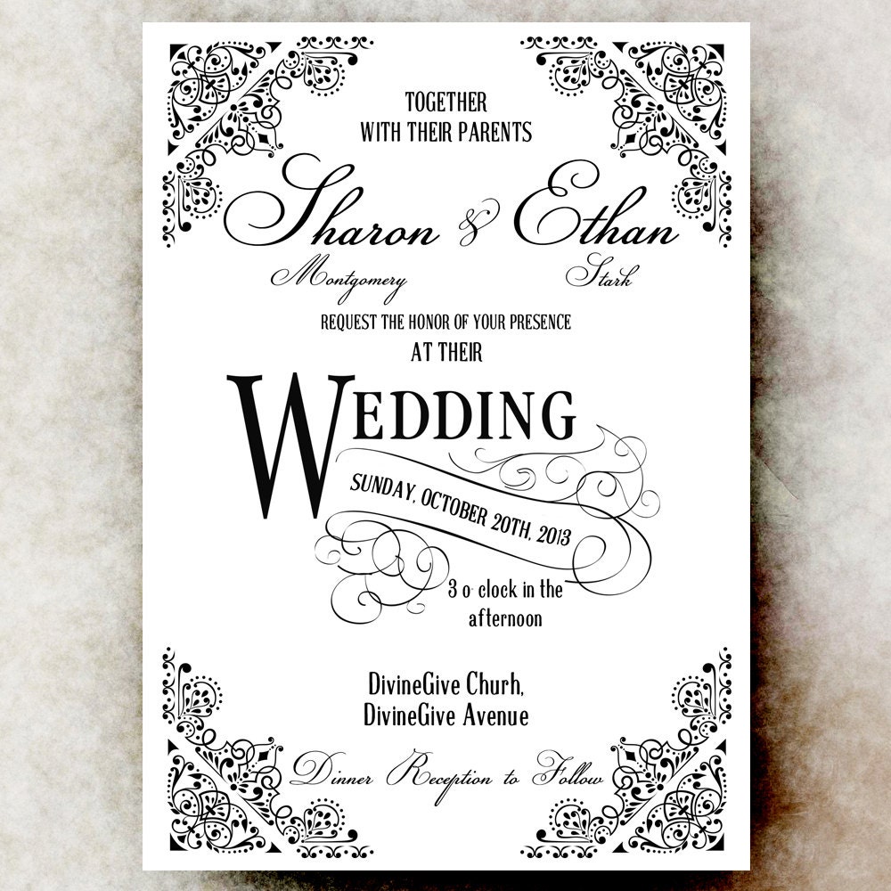 Black and White Wedding Invitation Vintage Wedding