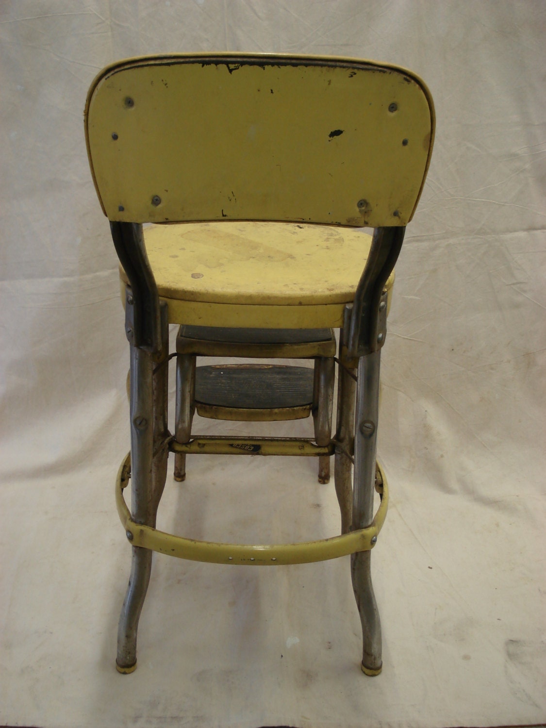 Vintage metal YELLOW Folding Costco Chair Step Stool fold out