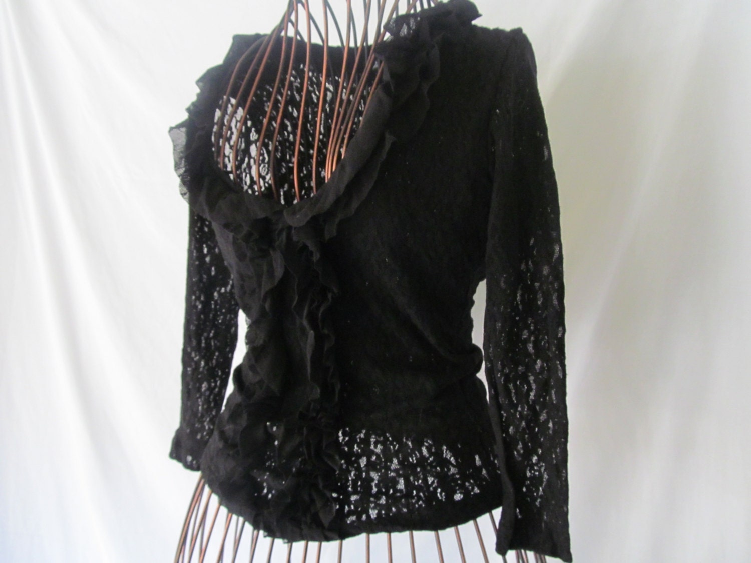 Sexy Low Cut Black Lace Blouse Sheer Lace and by ReVintageBoutique