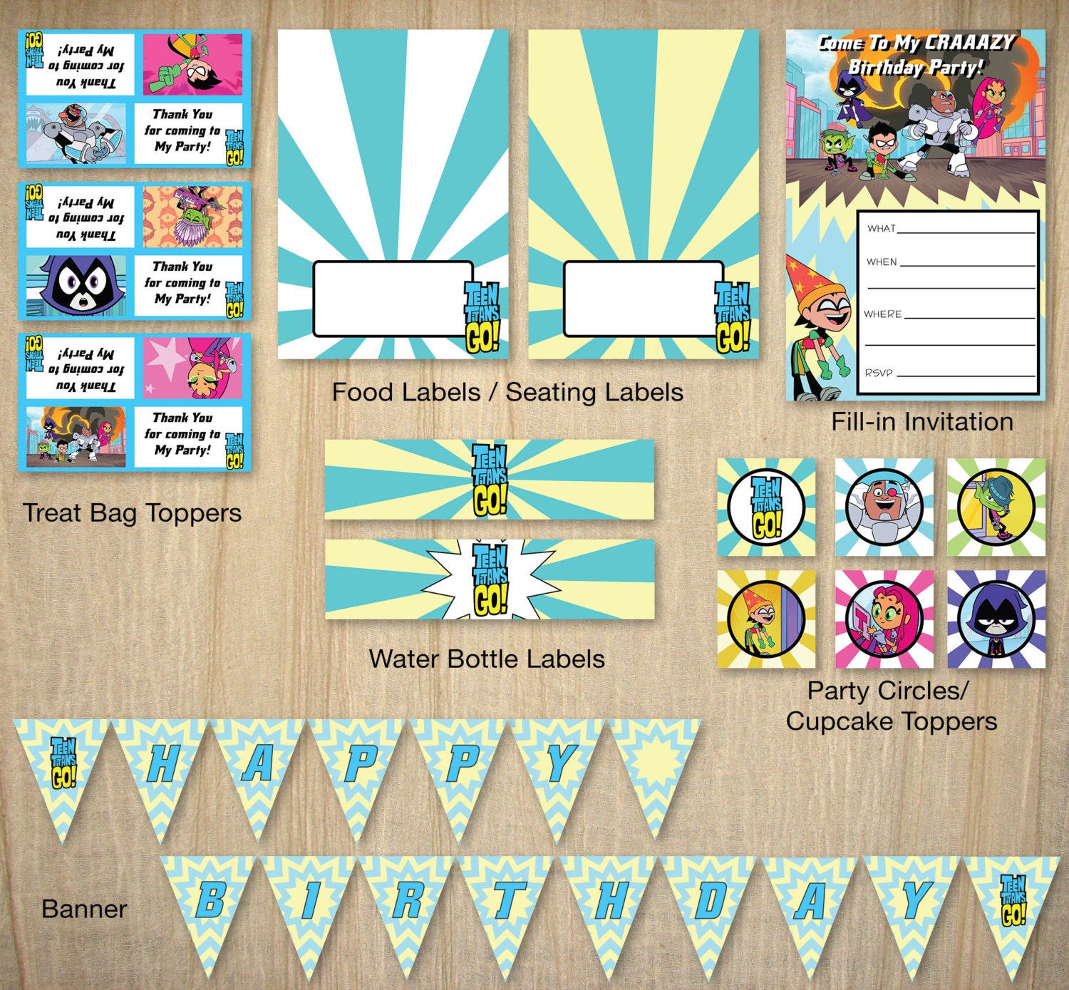 Teen Titans Go Printable Birthday Pack INSTANT DOWNLOAD