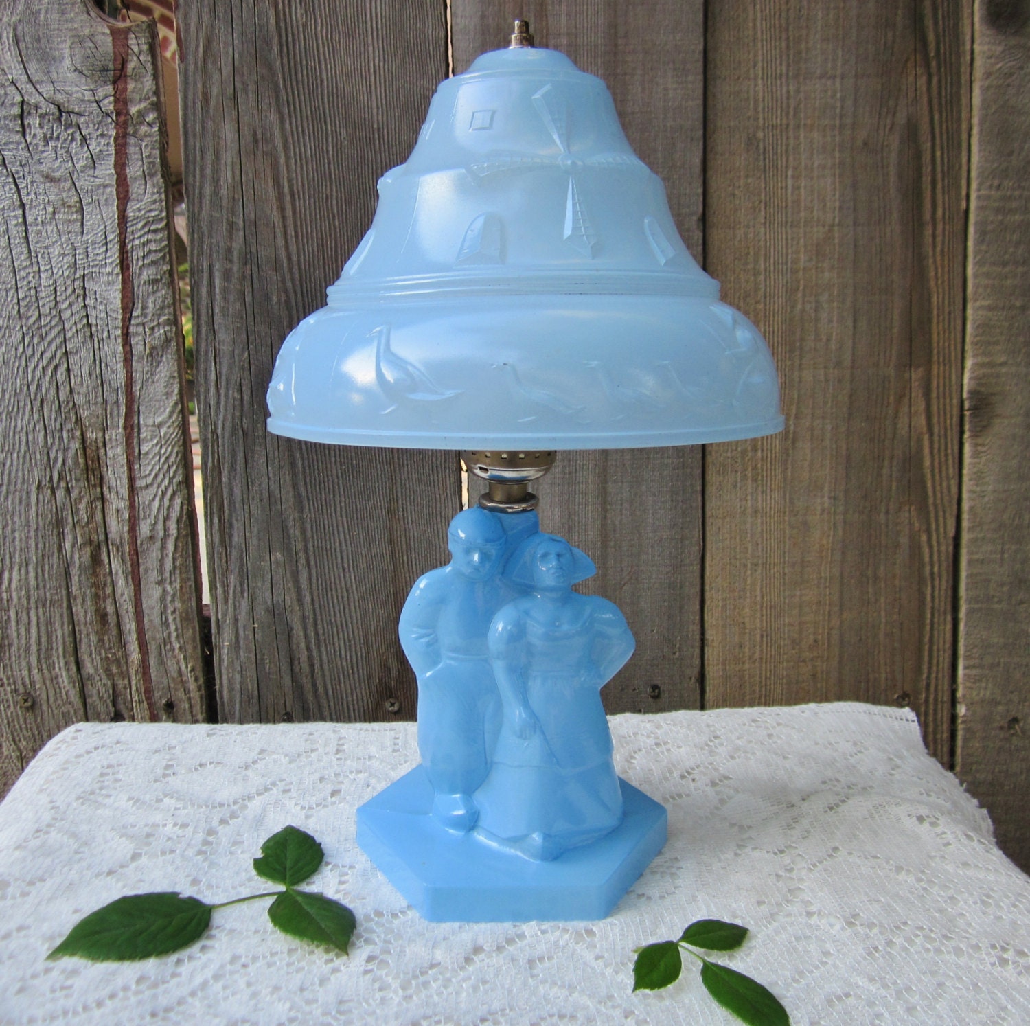 Vintage Blue Glass Lamp With Glass Shade By Cornerhouseantiques