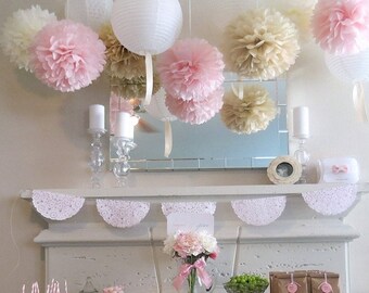 Set of 9 units (3+3+3) of tissue paper pom poms - handmade - lots of colours to choose from