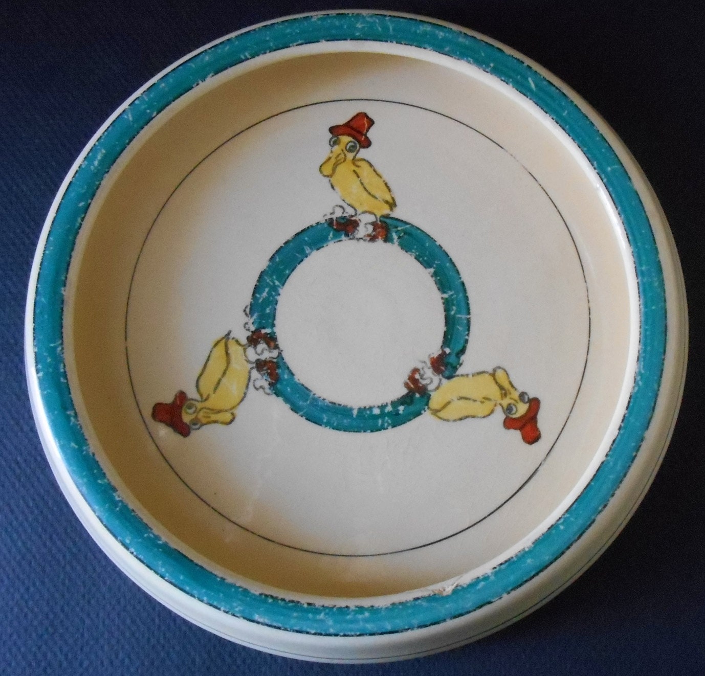 Roseville Baby Dish Decorated with Three Ducks