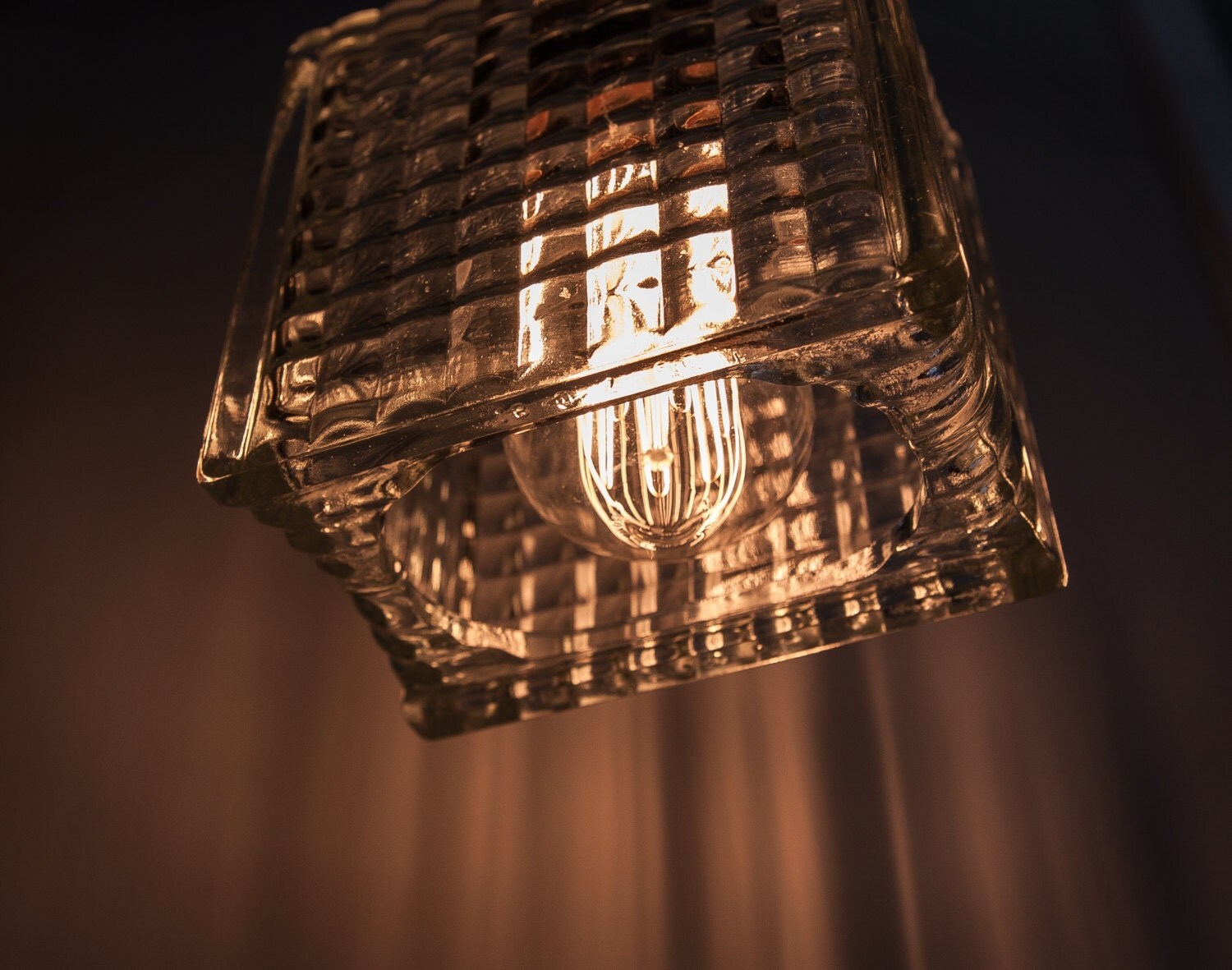 UpCycled Clear Glass Block Lamp Hanging Pendant Lighting