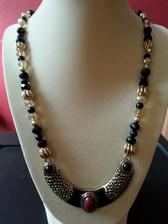 SALE Gold crystal bib necklace-black crystal by ILoveBeads247