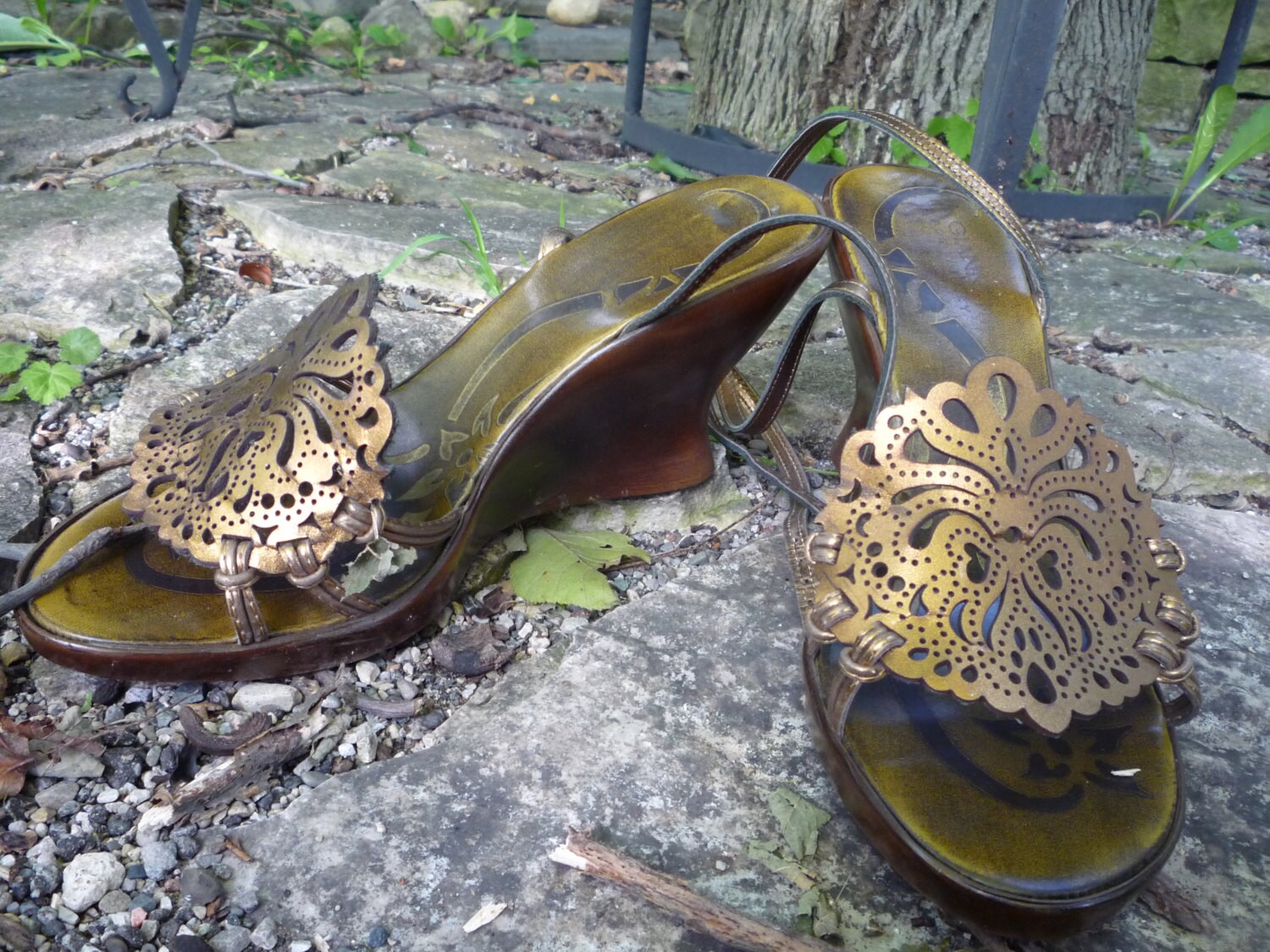 A. Leather Wedge Shoes Made in Italy