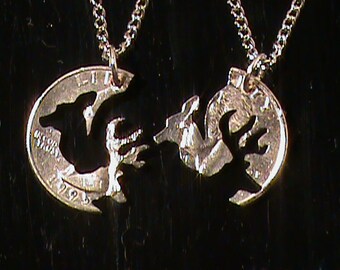 Hand cut US Quarter with the sprtsman in mind, Buck and Doe interlocking