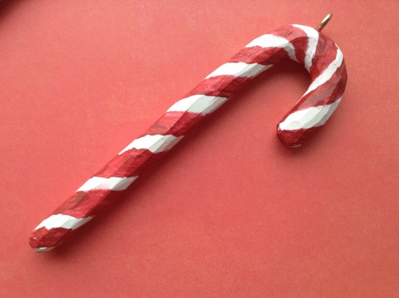 Candy cane carving, sugar cane, candy cane, wood carving, hand carved, christmas, ornament, tree ornament, gift, ooak, hand painted, for her