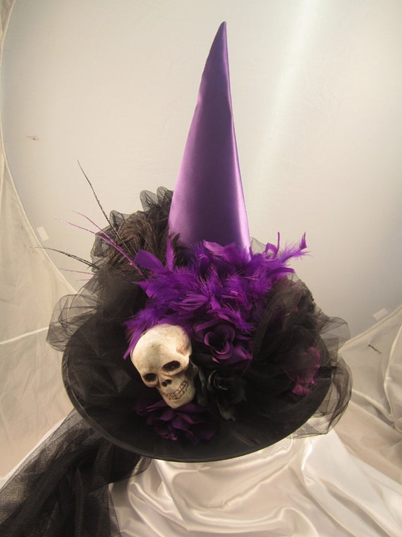 Items similar to WITCH HAT Black w/ Large Purple Crown and skull, black