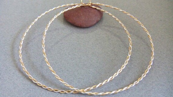 Hoop Earrings - Silver and Gold Earrings - Twisted Circle Earrings - Large Hoop Earrings Silver and Gold