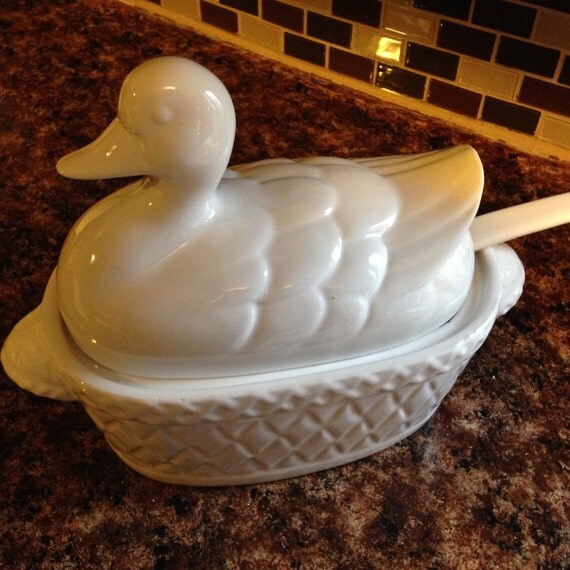 White Ceramic Duck Tureen With Ladle