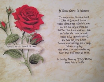 Items similar to If roses grow in heaven poem print personalized in ...