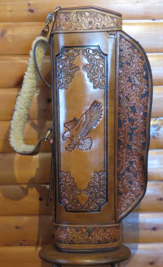 Leather Golf Bag Hand tooled and carved one of a kind