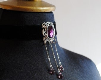 Items similar to Swarovski Purple Velvet Crystal Necklace - Victorian ...