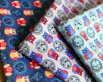 Laminated Oxford Cotton Fabric Cute Owl In 5 Colors By The Yard