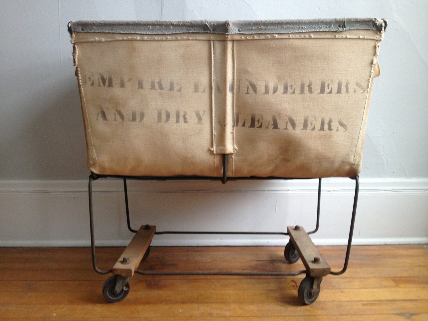 ON SALE Vintage Industrial Canvas Laundry Cart