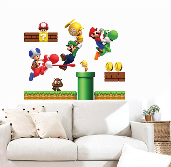 Big SUPER MARIO BROS Wall Decals Bedroom Stickers by KornerShack