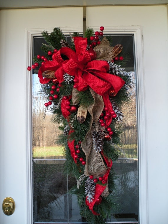 Burlap Teardrop Door Wreath Burlap Wreath by KathysWreathShop