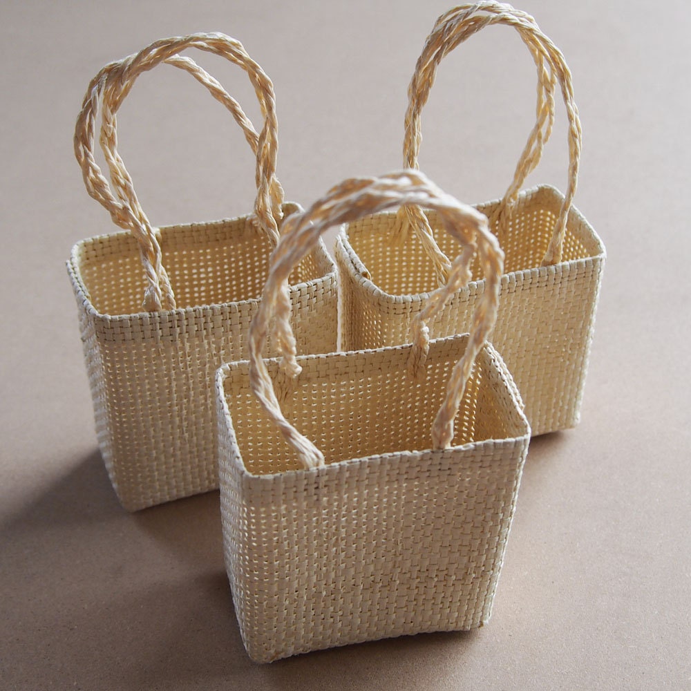 Mini Tote Burlap Favor Bags Woven Straw 3inch 12Piece