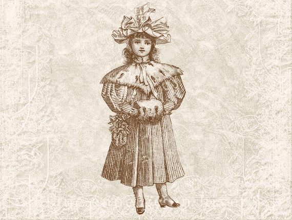 Digital Christmas Holiday Illustration - Antique Vintage Winter Girl - Victorian Girl Printable Download -  Illustration INSTANT DOWNLOAD